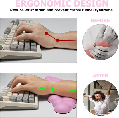 Ergonomic Keyboard Wrist Rest, PU Leather Memory Foam Cloud Wrist Rest for Computer Keyboard, Mouse Wrist Rest and Keyboard Pad for Gaming, Office, Computer, Laptop, Typing Pain Relief, Pastel Pink