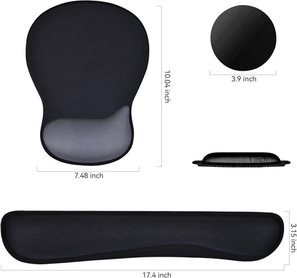 Wrist Rest Support for Mouse Pad Keyboard Set Circle Coaster Gaming Mouse Pad Ergonomic Gel Memory Foam Set for Computer, Laptop, Office, Pain Relief, Comfortably Typing Flowers KM-39
