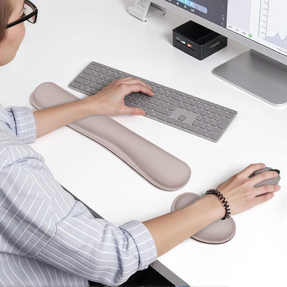 Wrist Rest for Computer Keyboard and Mouse, Ergonomic Design Wrist Support Pad for Keyboard, Soft Memory Foam Desk Pads Support Hand and Arm Easy Typing Pain Relief, 2 Piece Pad, Cream Pink
