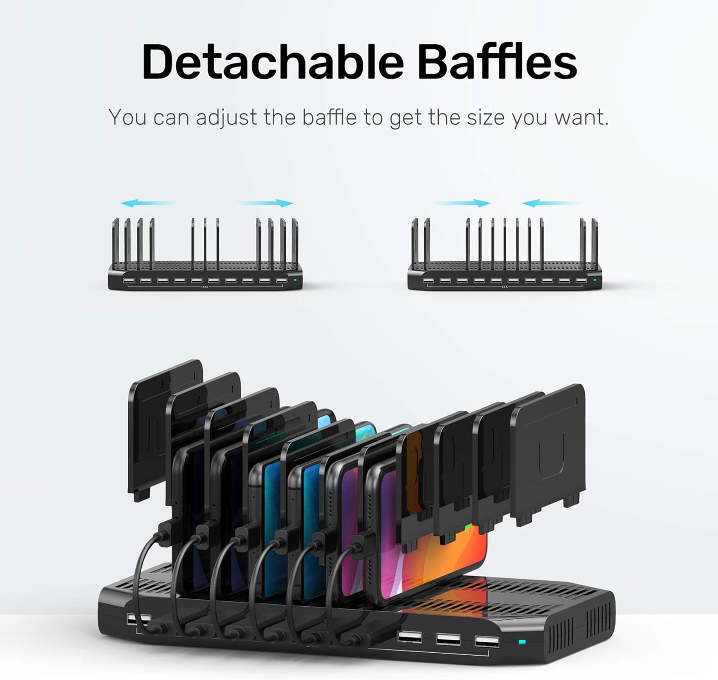 Unitek 10-Port Desktop Charging Dock Ultimate Charging Station for Multiple Devices, iPhones & Apple Products High-Speed USB Hub with LED Display for Office, Kitchen Counter, Desk Organizer