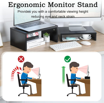 TEAMIX Adjustable White Monitor Stand Riser - 2 Pack, Wood 2 Tier Adjustable Stand for 2 Monitors/Laptop/PC