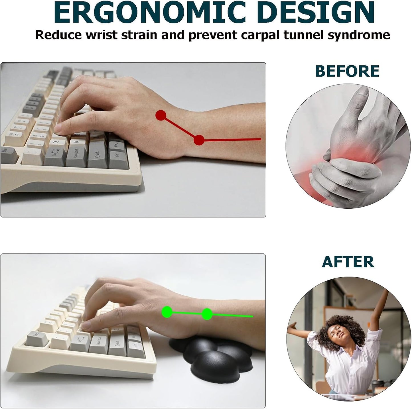 Ergonomic Keyboard Wrist Rest, PU Leather Memory Foam Cloud Wrist Rest for Computer Keyboard, Mouse Wrist Rest and Keyboard Pad for Gaming, Office, Computer, Laptop, Typing Pain Relief, Pastel Pink