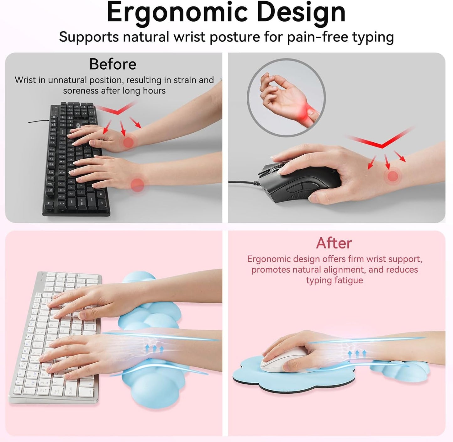 Sushret Cloud Wrist Rest for Computer Keyboard, 4-in-1 Memory Foam Leather Cloud Keyboard Wrist Rest and Mouse Pad Set with Ergonomic Support for Arm and Palm Cushion, Gaming/Work Setup, Rainbow