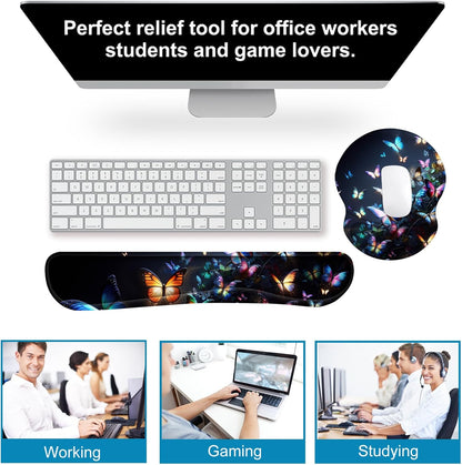 ArtSo Upgraded Wrist Rest Support for Mouse Pad & Keyboard, Ergonomic Gel Mousepad Non-Slip Rubber Base Home,Office Pain Relief, Easy Typing Cushion Neoprene, Soft Memory Foam, Purple Heart Butterfly