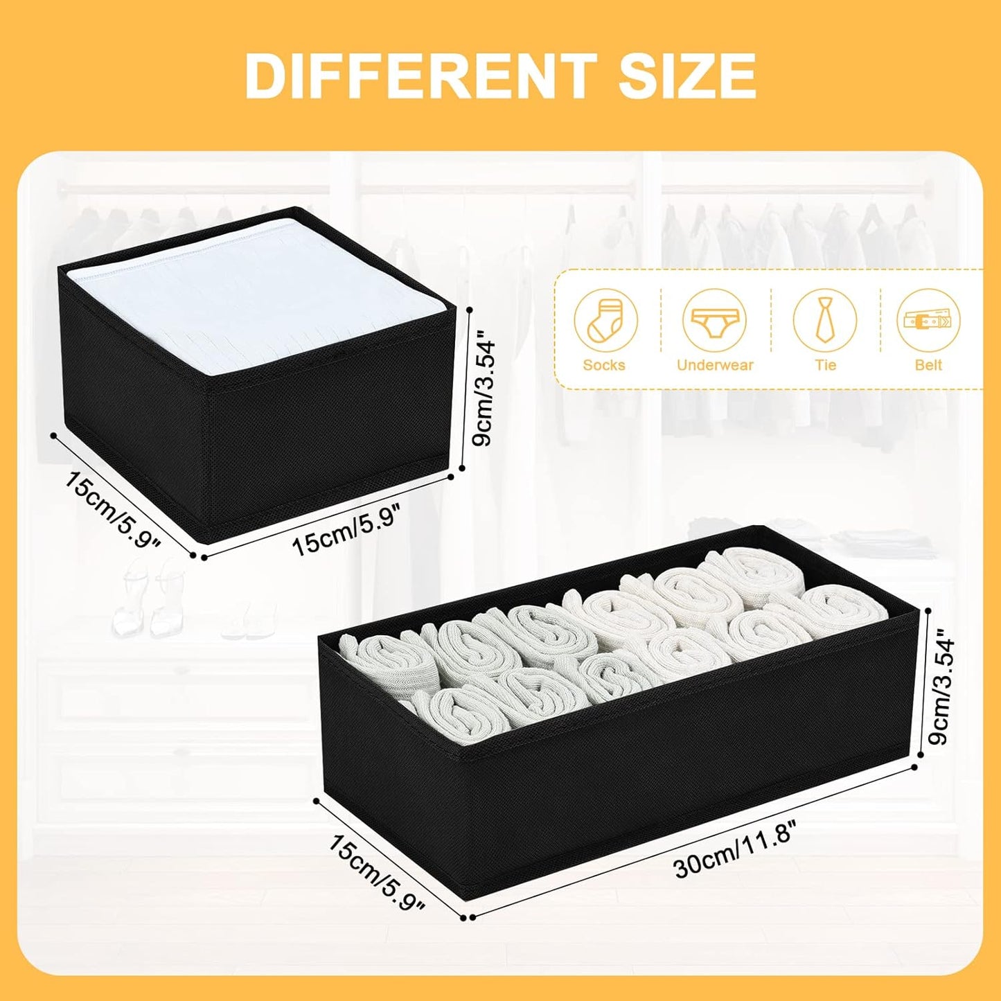 DIMJ Drawer Organizers Clothes, Dresser Organizer Bins for Baby Clothes,Underwear and Sock, Fabric Closet Organization and Storage Boxs, Drawer Dividers for Nursery, Clothing, Tie - 4 Pack, Beige