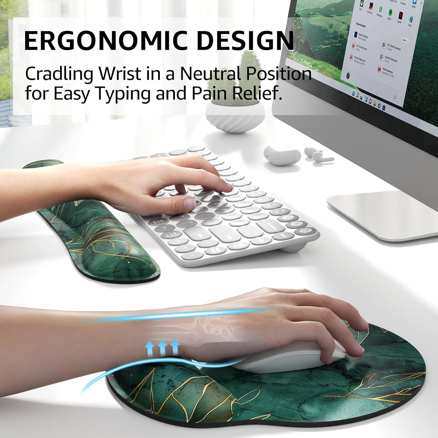KTRIO Ergonomic Keyboard Wrist Rest and Mouse Pad with Wrist Rest Set, Memory Foam Wrist Support for Typing, Gaming, Office and Home Use, Black