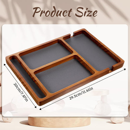 Sandalwood Wooden Valet Trays, Wood Nightstand Desk Organizer with Leather Inlay EDC Essentials Catch All Tray for Keys, Phone, Jewelry, Watch,Glasses (11.6 x 7.9 x 0.8 Inch)