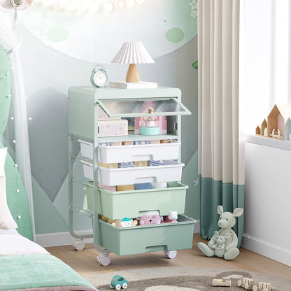 SYKIARIOL Utility-Rolling-Storage-Drawer-Craft-Cart-Organizers with 4 Drawers & Dust-proof Door for Kid Craft Art Room,Bedroom,Home Office, 4 Tiers Drawer cart, Green