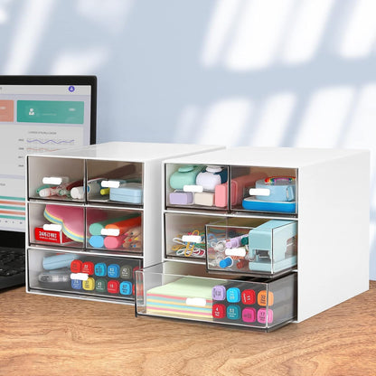 Desk Organizer with 5 Drawers, Rectangular Office Stationery Supplies Desktop Drawers, Plastic Makeup Storage, Suitable for Office, School, Home (Pink & 5 Drawers)