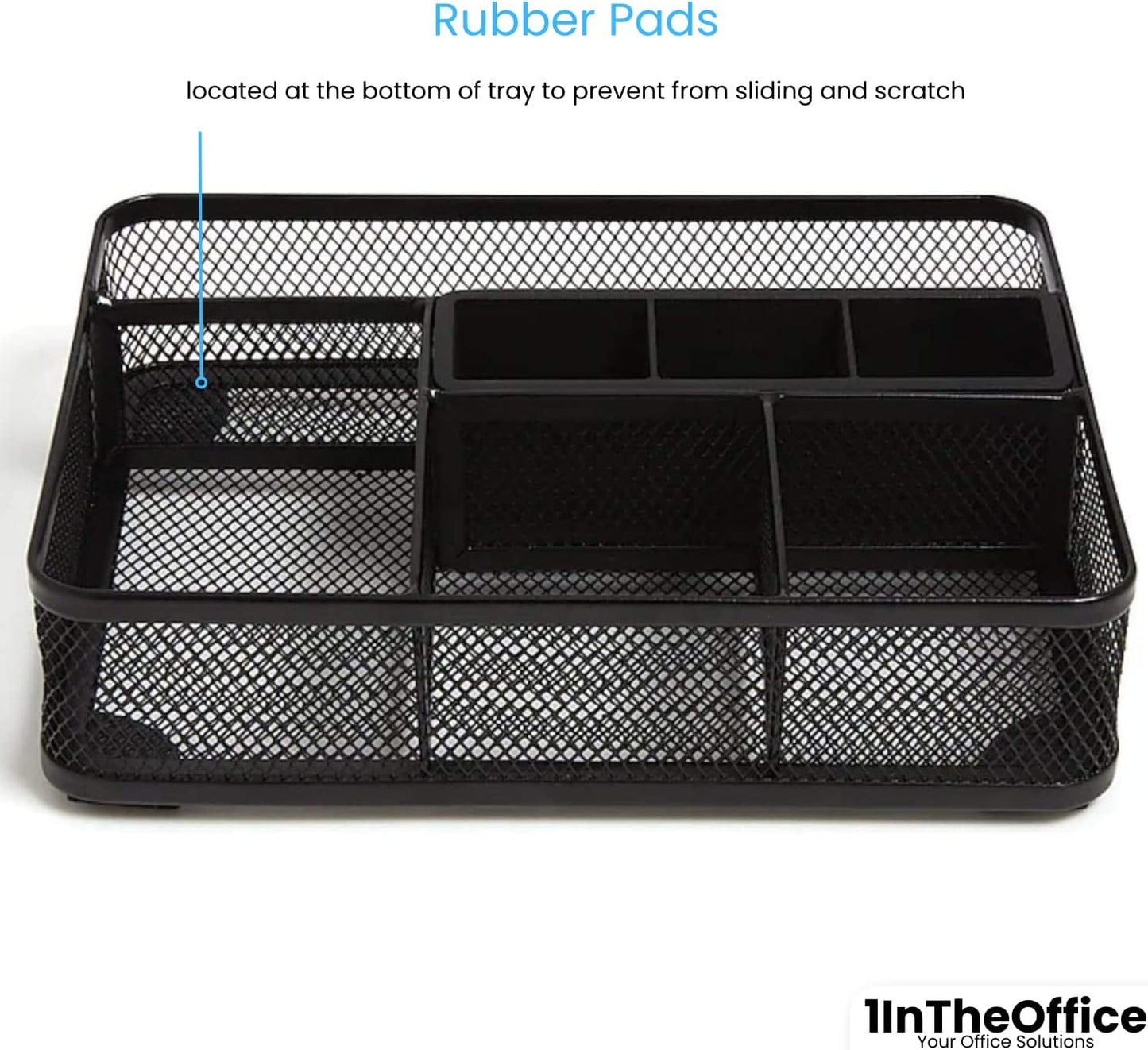 1InTheOffice Mesh Collection Desk Drawer Organizer Tray, Black, 7 Compartment