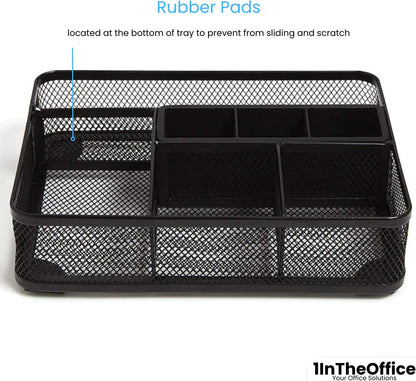 1InTheOffice Mesh Collection Desk Drawer Organizer Tray, Black, 7 Compartment