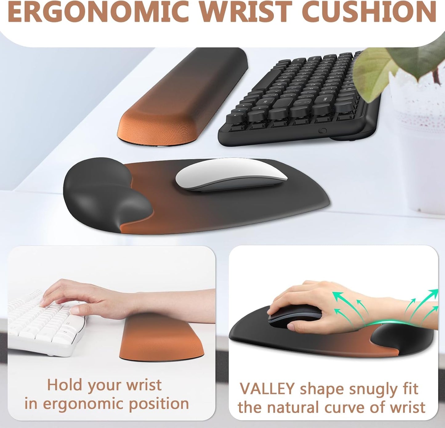 AKIT Ergonomic Mouse Pad with Wrist Rest& Keyboard Wrist Rest, Wrist Rest for Computer Keyboard, Pain Relief, Non-Slip Gel Base, Mousepad Wrist Support for Gaming, Office, Waterdrop Shaped Pink