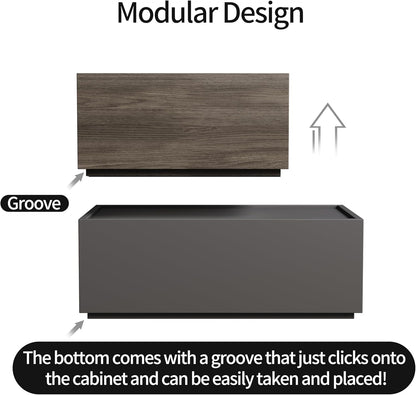 Svimi Modular Stackable Drawers, Modern Nightstand Modular Storage Bins - Storage Cabinet, Bedside Table, Sofa End Table for Living Room Hallway Entryway Grey Small Set 1