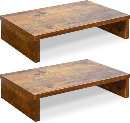 TEAMIX Wood Monitor Stand Riser-2 Pack, 2 Tier Adjustable Monitor Stand Dual Monitor Riser for 2 Monitors/Laptop/PC Black Computer Stand for Desk