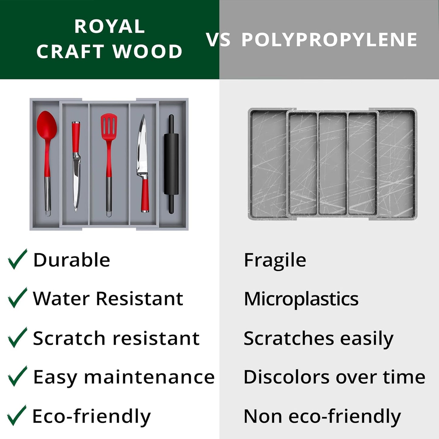 ROYAL CRAFT WOOD Luxury Bamboo Kitchen Drawer Organizer - Silverware Organizer, Utensil Holder & Cutlery Tray Drawer Dividers for Flatware (9 Slot, Natural)