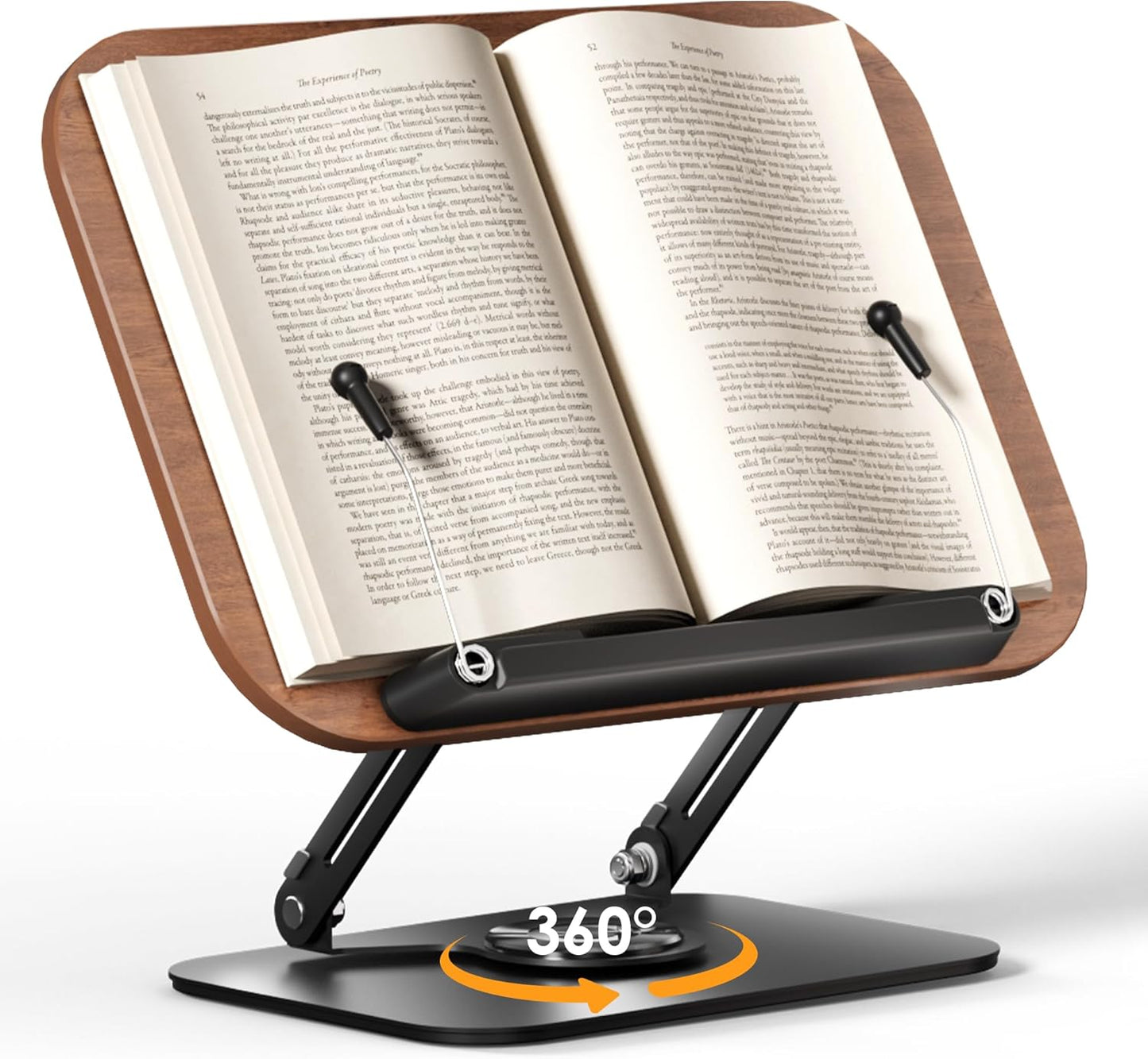 SupeDesk Book Stand for Reading, Adjustable Book Holder with 360° Rotating Bases, Foldable Designs, and Elastic Clips, Multifunctional Display Stand for Recipe, Cookbooks, Magazines, Tablets, Laptops