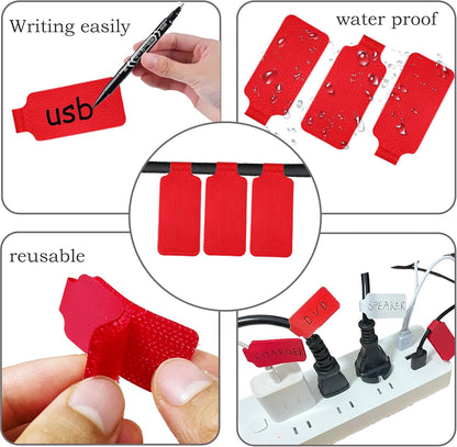 60 Pieces Cable Labels & Reusable Hook and Loop Fastening Ties Set - 30 Pieces Cord or Wire Labels & 30 Pieces Labels for Electronic Cords, Home & Office Cord Management