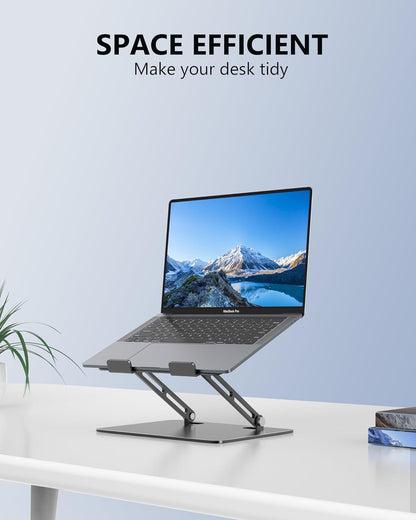 JCZT Adjustable Laptop Stand for Desk, Metal Foldable Laptop Riser, Portable Laptop Holder Mount, Ventilated Cooling Computer Notebook Stand for MacBook Air Pro, All 10-16'' Notebooks Laptops, Gold