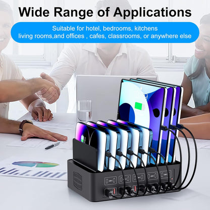 150W/35A Charging Station for Multiple Devices, 20 Port USB C Fast Charging Station with Adjustable Dividers - Organizer Charging Dock for Smartphone, iPad, Kindle, Tablet & More