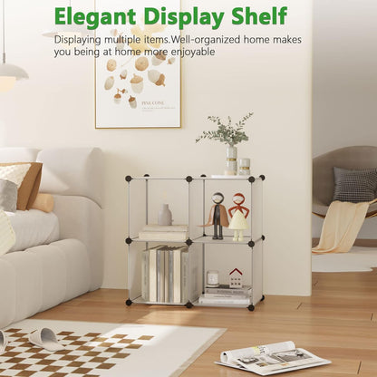 C&AHOME Cube Storage Organizer, 4-Cube Shelves Units, Closet Cabinet, DIY Plastic Modular Book Shelf Ideal for Bedroom, Living Room, Office, 24.8" L x 12.4" W x 24.8" H Milky UPCS04M