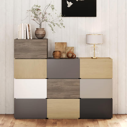 Stackable Storage Drawers, Wooden Drawer Storage Organizer, Modern Nightstands with Wooden Drawers, Small Storage Cabinet, Modular Design, Available in 2 Sizes for Versatile Use Oak Small