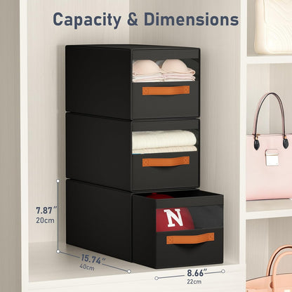 DIMJ Closet Organizers and Storage - Fabric Bins with Drawers for Closet Foldable Clothes Organizers with Clear Window, Stackable Storage Drawers Units for Bedroom, Living Room, 4-Pack, Grey