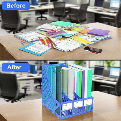 Desk File Organizer,3 Sections Upright Mesh Desktop Organizer,File Sorter Letter Paper File Holder for Home, Office & Classroom- Blue