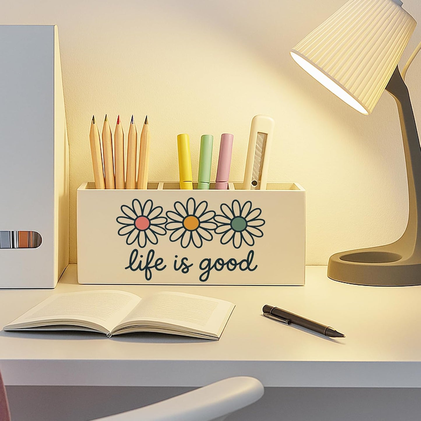 Boho Floral Mental Health Pen Holder for Desk, Special Education Classroom Must Haves, Inspirational Autism ADHD Awareness Pencil Holder for Classroom Therapy Office