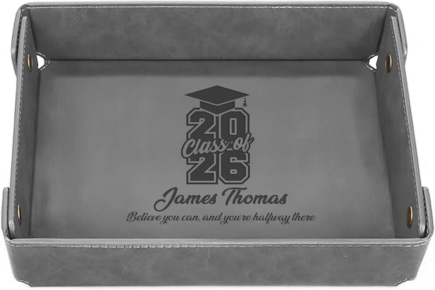 Engraved Leather Valet Tray for Men – Personalized Catchall with Custom Name for Desk, Dresser, Nightstand – Men's Organizer Tray for Keys, Wallet, Jewelry, Personalized Gift for Home, Office - Coffee