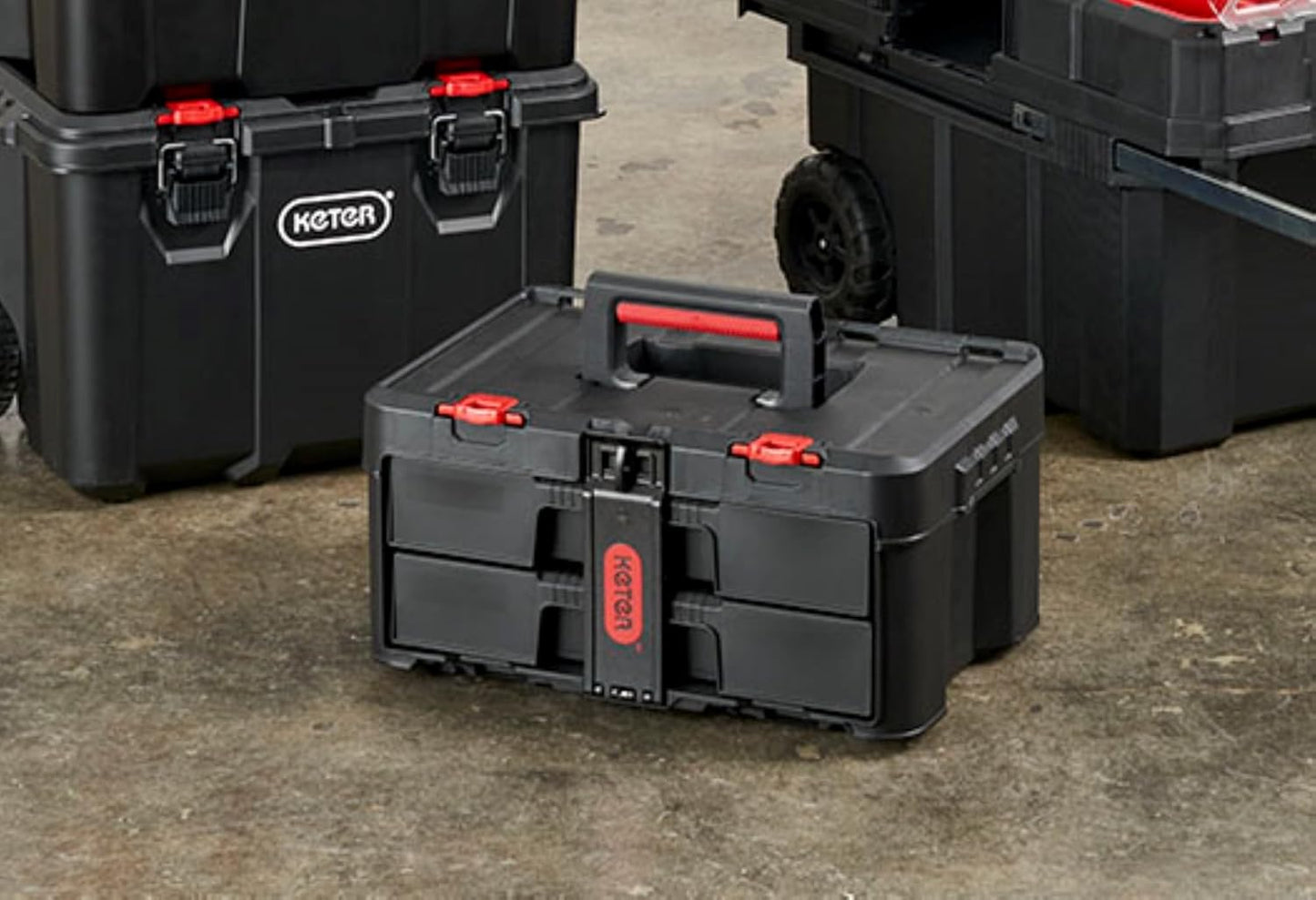 Keter Stack-n-Roll Two Drawer Tool Box for Small Parts and Power Tool Accessories, Fits Keter Modular Tool Storage System