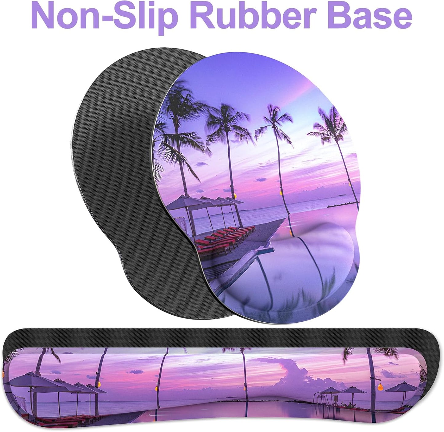 Ergonomic Mouse Pad with Wrist Rest and Keyboard Wrist Rest, Memory Foam Wrist Rest for Computer Keyboard, Easy Typing, Pain Relief, Mouse Pad Wrist Support for Gaming,Office, Laptop, Black Flower