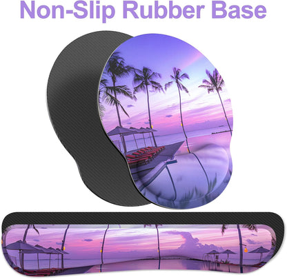 Ergonomic Mouse Pad with Wrist Rest and Keyboard Wrist Rest, Memory Foam Wrist Rest for Computer Keyboard, Easy Typing, Pain Relief, Mouse Pad Wrist Support for Gaming,Office, Laptop, Black Flower