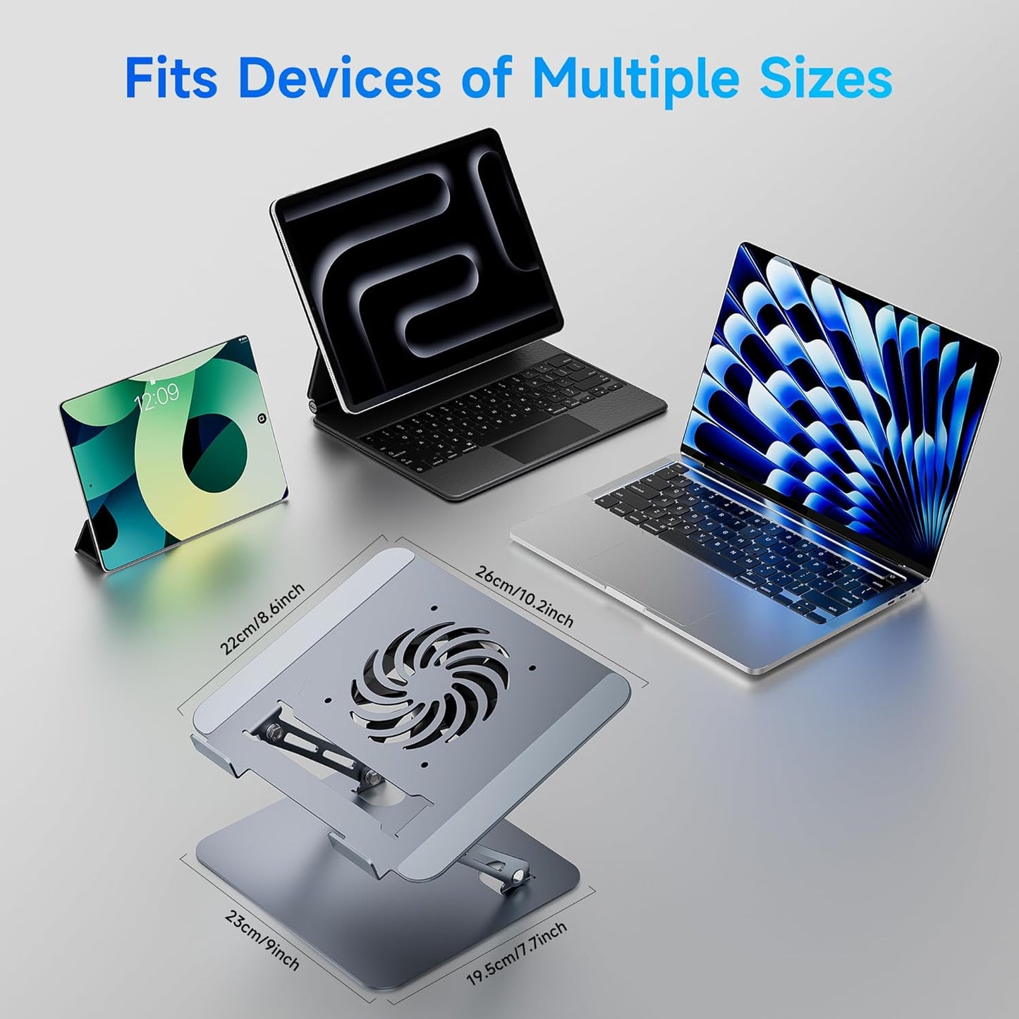 Laptop Stand - Adjustable Ergonomic Laptop Riser, Portable Foldable Aluminum Laptop Holder Perfect for Desk, Bed, Couch & Lap - Space Saving - Silver