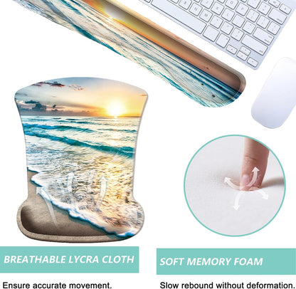 Keyboard Wrist Rest Pad Mouse Pad with Wrist Support Set of 3, Gaming Mousepad with Non-Slip Rubber Base, Ergonomic Memory Foam Mouse Cushion Support for Home Office Laptop Computer, Navy Blue
