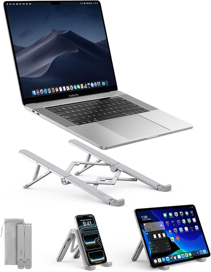 SODI [Ultra Compact] Foldable & Portable Laptop Stand for Desk, Lightweight Tablet Stand for Business Travel, Library, Cafe, 6 Level Height Ergonomic Aluminum Computer Holder for 10-16" Laptops