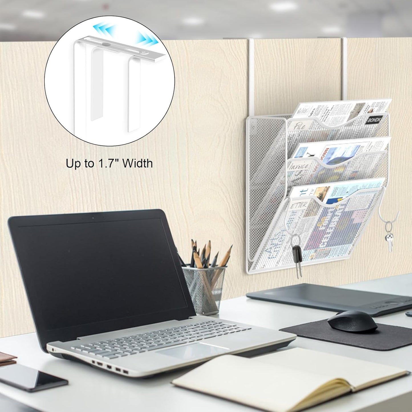 BOHDK Wall File Organizer, 6 Tier Hanging File Folder Mail Organizer, Vertical Mesh Metal Wall Mount Hanging File Holder, Paper Document Magazine Rack for Home Office Black