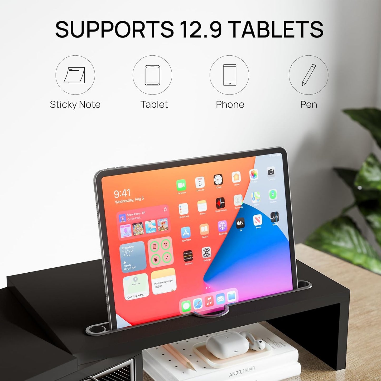 ZIFTY Dual Monitor Stand Riser for 3 Monitors, Desk Organizer with 2 Drawer and Smartphone Holder, Adjustable Length & Angle Workspace Organizers for Monitors Laptop Printer Computer, White