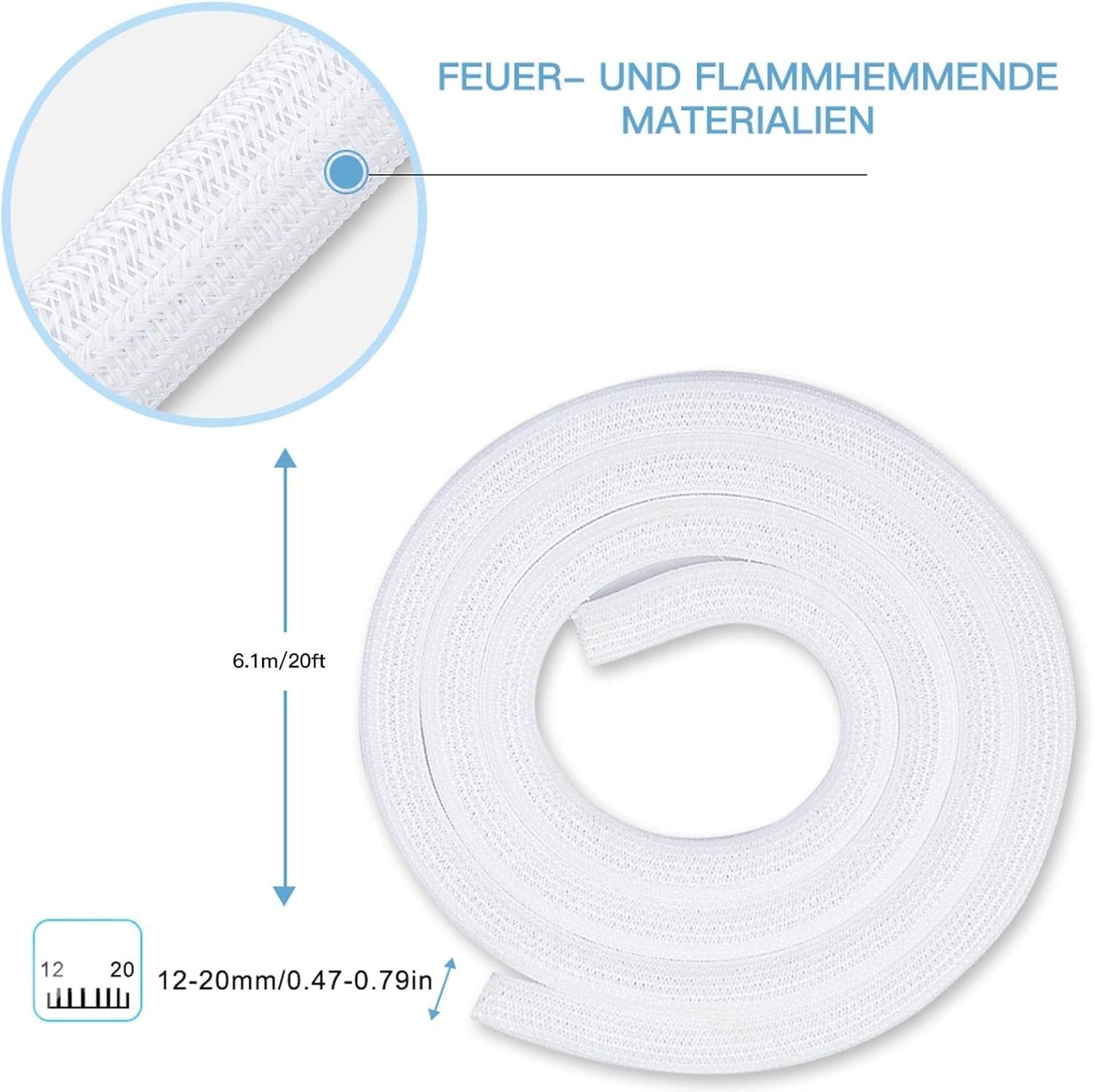 AGPTEK White Cable Sleeve, 2 Pack 5ft - 1.2 Inch Cable Management, Desk Cord Cover Organizer Wire Hider for Computer TV Wire Loom Tubing, Pet Proof Cord Protector from Cat Dog Chewing, White