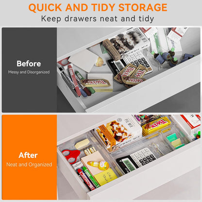 Criusia Large Drawer Organizer Bins 26 Pack | Complete 5 Size Clear Plastic Kitchen Drawer Organizers for Utensils | Bathroom Drawer Organizer Trays | Versatile for Makeup Office Organization