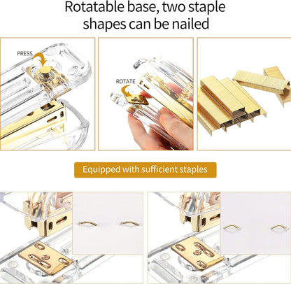 Office Supplies Set Desk Accessory Kit, Acrylic Stapler Set Staple Remover, Tape Dispenser, Binder Clips, Paper Clips, Ballpoint Pen and Scissor with 1000 Pieces 26/6 Staples (Silver)