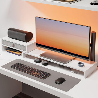 Fenge Computer Monitor Riser Stand with Drawer for 2 or 3 Monitors ,Adjustable Length and Angle Desktop Laptop Stand,Office Organizer,Printer,Black