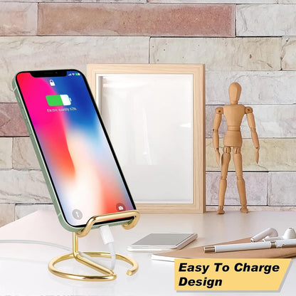 ROPOSY Cell Phone Stand for Desk, Cute Metal Gold Cell Phone Stand Holder Desk Accessories, Compatible with All Mobile Phones, iPhone, iPad