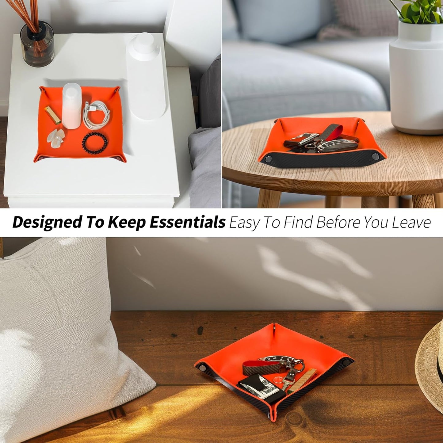 Valet Tray Organizer with Carbon Fiber Style Texture, Foldable Catchall Tray for Keys, Wallet & Everyday Essentials(Red)