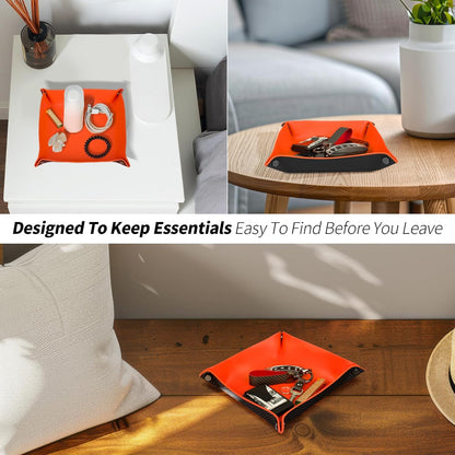Valet Tray Organizer with Carbon Fiber Style Texture, Foldable Catchall Tray for Keys, Wallet & Everyday Essentials(Red)