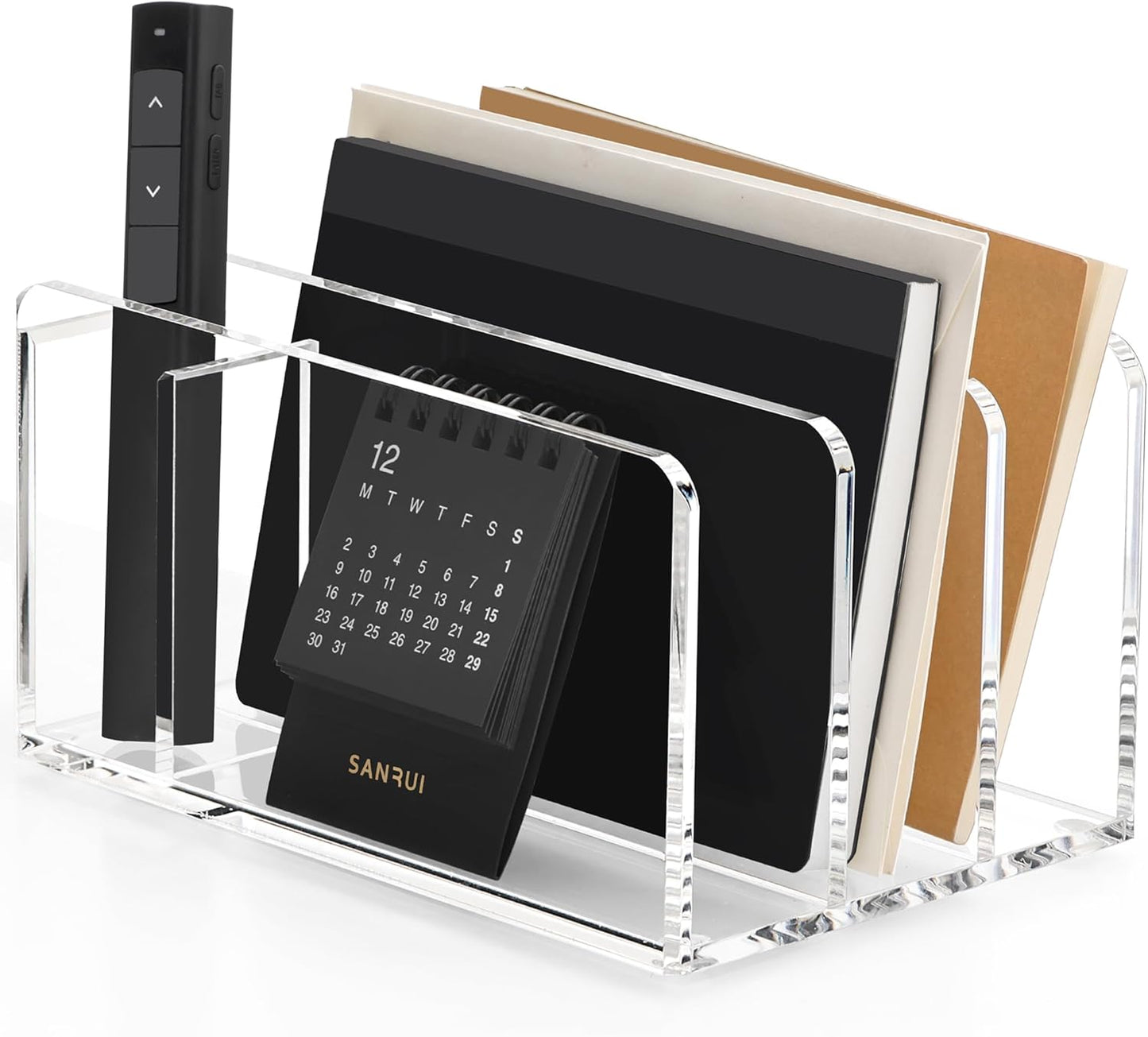 SANRUI 3 Compartments Mail Organizer Letter Holder for Desk ,Vertical Letter Holder,File Sorter Acrylic Desk Organizer Office Supplies,Clear