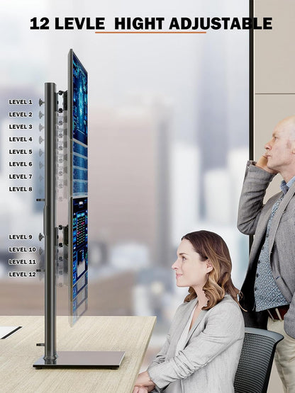 Dual Monitor Stand - Vertical Stack Screen Free-Standing Monitor Riser Fits Two 13 to 34 Inch Screen with Swivel, Tilt, Height Adjustable, Holds One (1) Screen up to 44Lbs HT05W-002 White