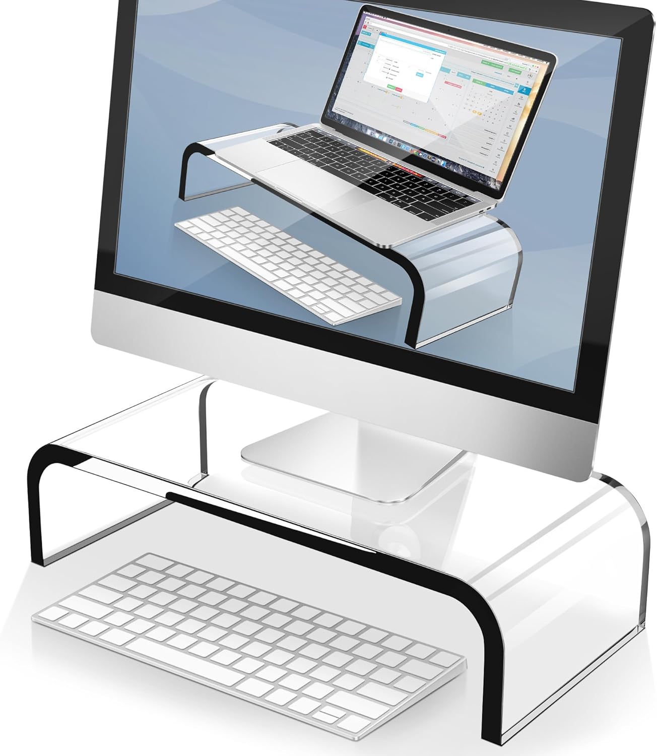 AboveTEK Acrylic Monitor Stand, Premium Large Monitor Riser 20 inch, Crystal Clear Acrylic Computer Stand Laptop Desk Stand for Home Office Printer TV Screen Keyboard Storage