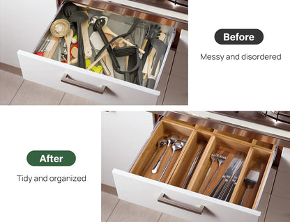 Kootek 6 Pcs Bamboo Drawer Organizer Utensil Tray Kitchen Storage Box 3-Size Versatile Dividers Cutlery Holders Bins Containers for Flatware Kitchen Utensils