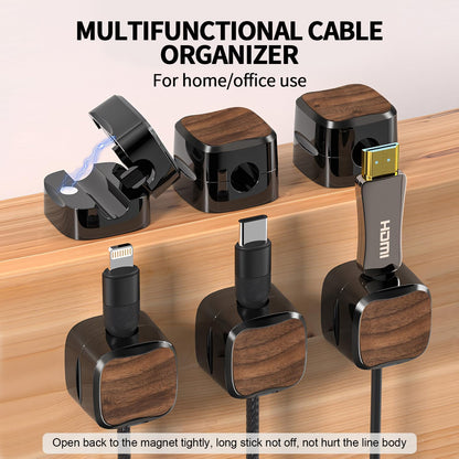 8 Pack Magnetic Cable Clips Cord Holder, Under Desk Cable Management, Adhesive Wire Holder Keeper Organizer for Home Office Desk Phone Car Wall Desktop Nightstand (Walnut Wood)