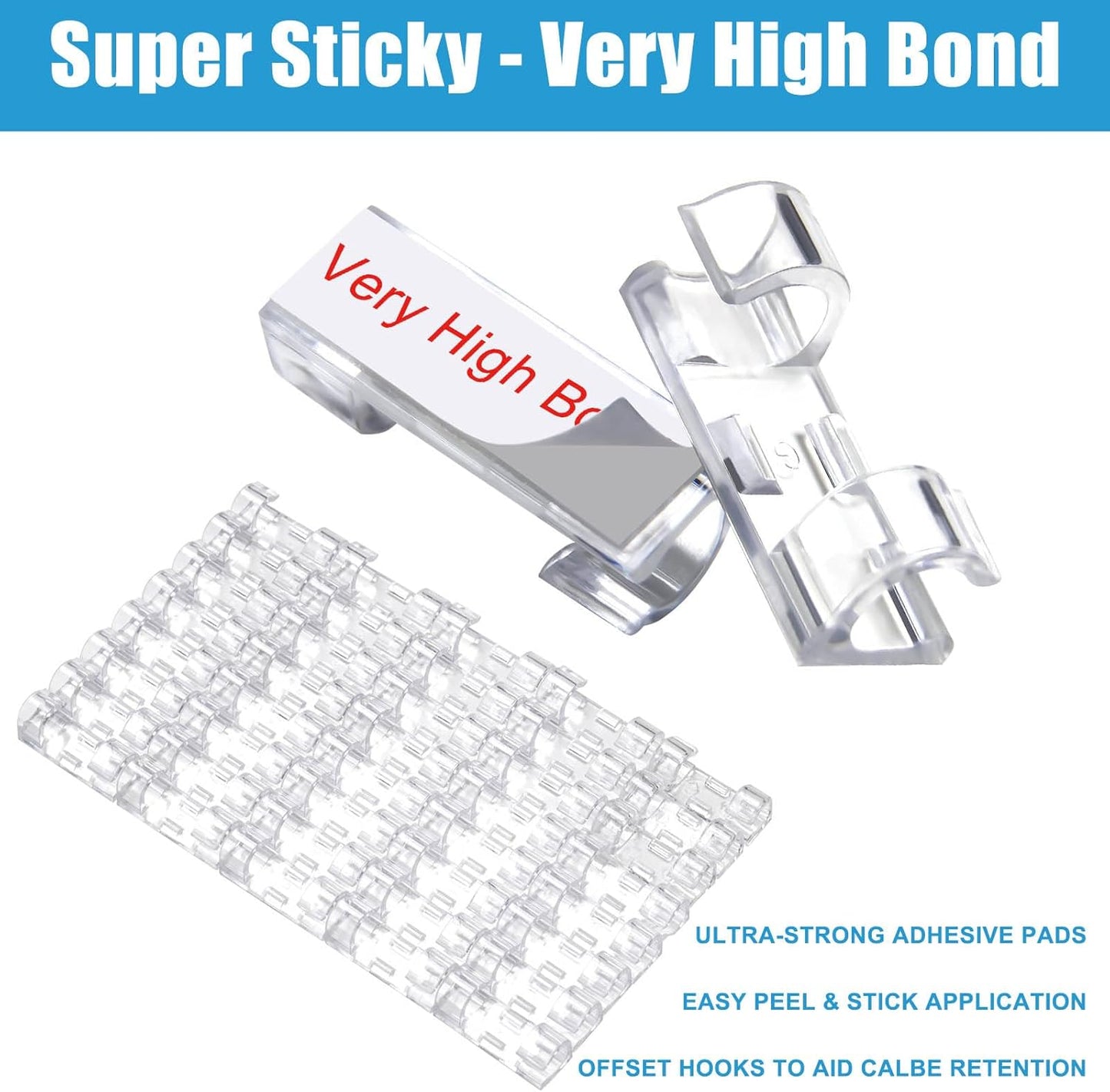 40PCS Strong Adhesive Cable Clips Clear, Premium Wire Holders for Wall, Strong Cord Organizer Under Desk, Car, PC, Christmas Light Indoor/Outdoor